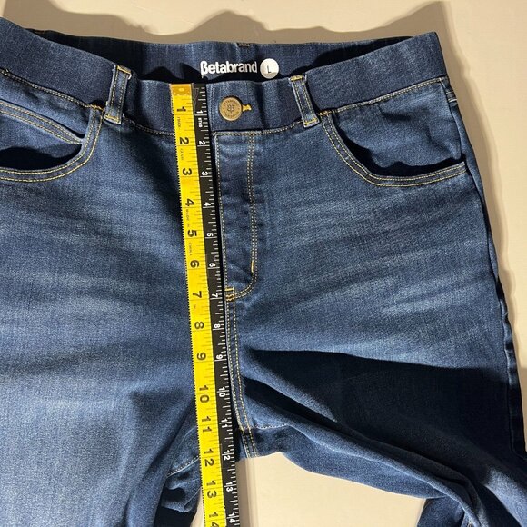 Betabrand Jeans Women Large Blue Denim Signature Mid-Rise Bootcut Pull On Pocket - Picture 3 of 10